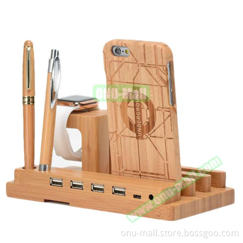 Bamboo Charging Station for Apple Watch Charger, Bracket for iPhone
